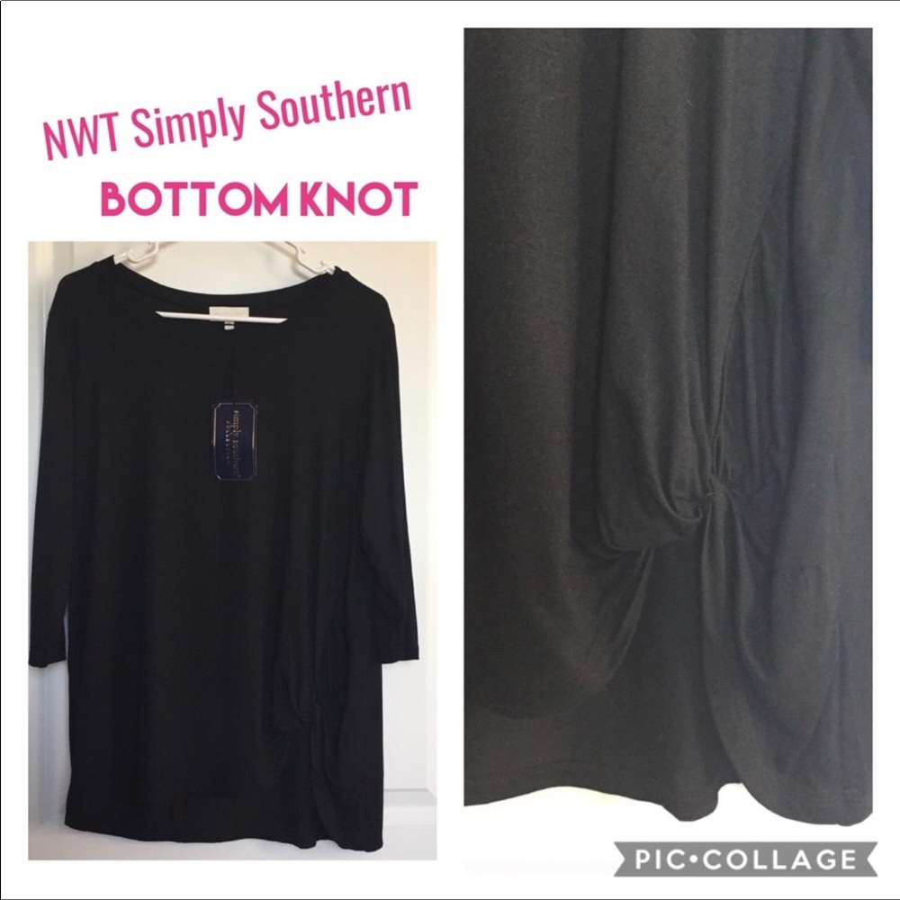 NWT Simply Southern Top Shirt Twisted Hem Knot Bottom Black Medium
